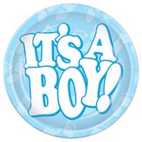 Pack of 96 Disposable Light Blue "It's A Boy!" Dessert Plates 7"