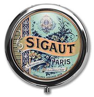 Euger Vintage Lable Stainless Steel Round Pill Box Medicine Vitamin Organizer Holder Decorative Box 3 Compartment Medicine Case (Gorgeous Vintage Paris Label)