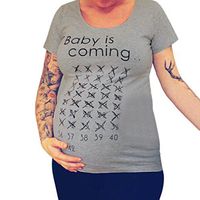 Maternity T Shirt - Number Sign Baby Comeing Baby Bump Tee - Funny Pregnancy Nursing Mother Tops for Mom to Be (S, Gray)