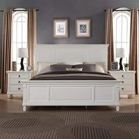 Roundhill Furniture Regitina 016 Bedroom Furniture Set, Queen Bed, Dresser, Mirror and 2 Nightstands, White