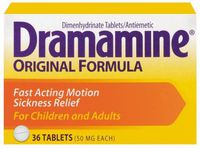 Dramamine Motion Sickness Relief, Original Formula, Fast Acting, (50 mg), 36-Count Tablets (Pack of 2)