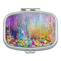 Abstract Floral Watercolor Painting Custom Rectangle Silver Pill Box Pocket Medicine Tablet Holder Organizer Pill Decorator Case Purse