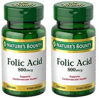 Folic Acid 800 mcg Tablets Maximum Strength, 2 Bottles (250 Count)