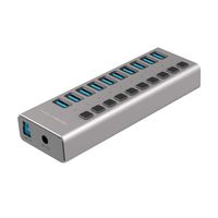 USB 3.0 Hub with Power Adapter and Charging Port & Individual Power Switches for Windows Vista/7/8/10; MacOS-8/9/X, Unix, Linux,10 Port,Gray