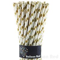 Biodegradable Paper Drinking Straws (Premium Quality), Pack of 100, Polka Dot - Gold