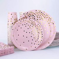 Pink and Gold Party Supplies, Pink & Gold Dots - Paper Dinner Plates, Dessert Plates, Cups, Napkins, Set of 200 for 50 People - Birthday, Onederful Bday, Baby Girl Shower Decorations, Bridal, More