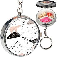 Portable Metal Pill Organizer Keychain Case Stash Box with 3 Compartments for Medicine Vitamin (Polar Bears Silhouette)