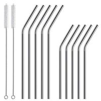 10 Pack Stainless Steel Straws Curved, Metal Reusable Drinking Straw FDA-Approved Ultra Long 8.5 Inch/10.5 Inch Bent Set with 2 Cleaning Brush for 30oz/20oz Tumblers Yeti Cold Beverage,Dishwasher Safe