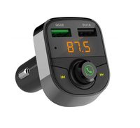 Bluetooth FM Transmitter for Car, QC3.0 USB Fast Charging,Handsfree Call Adapter,Support USB Flash Reader Car Kit,Dual Port Car Charger for iPhone,Samsung (Gray)