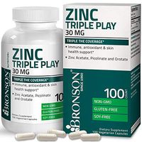 Bronson Zinc Triple Play 30 mg - Triple The Coverage Zinc Acetate, Picolinate & Orotate - Immune, antioxidant & Skin Health Support - 100 Vegetarian Capsules