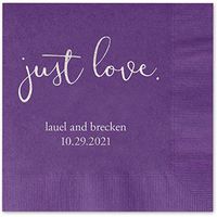 Canopy Street Just Love Personalized Luncheon Napkins - 100 Violet Purple Paper Coined Napkins with a Choice of foil. 6 1/2'' x 6 1/2'' Folded, Made in The USA