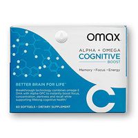 OMAX® Alpha + Omega Cognitive Brain Boost Memory & Focus Supplements | Clinical Strength Omega-3 DHA + Alpha-GPC | Boost Neurotransmitter Activity, Concentration & Energy | 60 Softgel Blister Pack