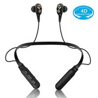 Bluetooth Headphones Neckband Wireless Headset Dual Dynamic Drivers Super 4D Surround Sound Strong Bass in-Ear Earphones Noise Cancelling Earbuds with Mic Waterproof Sweatproof for Workout(Dual Black)