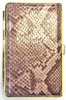 Eclipse Gold Frame Mixed Design Crushproof Leather Wrapped Metal Cigarette Case, Holds 14 100s Size Cigarettes, 3101G14-1 (Mauve Snake)