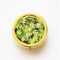 RhyNSky Marijuana Leaf Weed Mini Gold Portable Pocket Purse Pill Box Case Pillbox, 3 Compartments -285