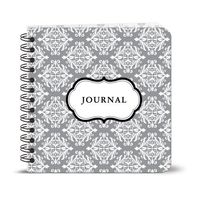 Spiral-bound Journal - 7.25" Square - Damask Design - Grey