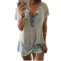 Kiyotoo Womens Split Shirts Casual Tee Shirts V Neck Short Sleeve Button Up Loose Fits Tunic Tops Blouses Gray