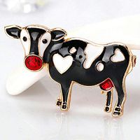 Cartoon Cow Enamel Brooch Pin Banquet Weddings Brooch Gifts Lady Jewelry Gift E Daily Popular Fashion Creation Party Girls Woman Design Womans | Color - Black
