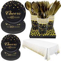 Pandecor 40th Birthday Party Supplies -Serves 20-142 PCS Disposable Tableware Set,Includes Table Cover,Dinner Plates,Dessert Plates,Cups,Napkins,Forks,Knives and Spoons for 40 Years Anniversary Party