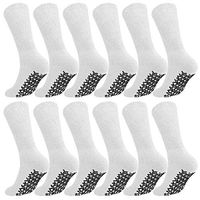 Men Women Anti Slip Grip Non Skid Crew Cotton Diabetic Socks For Home Hospital (12-pairs White, 13-15 Extra Large)