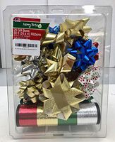 25 Piece Peel-n-Stick Holiday Christmas Gift Bows, 80 Feet Assortment Thin Ribbon - Elegant Metallic - Bow Sizes and Colors Will Vary