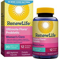Renew Life Women's Probiotics 90 Billion CFU Guaranteed, 12 Strains, Shelf Stable, Gluten Dairy & Soy Free, 60 Capsules, Ultimate Flora Women's Care