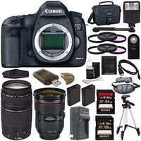 Canon EOS 5D Mark III DSLR Camera (Body Only) + Canon EF 24-70mm f/2.8L II USM Lens + Canon EF 75-300mm f/4-5.6 III Lens + Battery + Charger + Sony 64GB & 128GB SDXC Card + Tripod Bundle