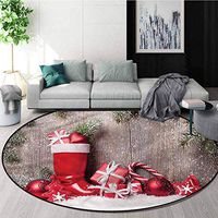 RUGSMAT Christmas Modern Machine Washable Round Bath Mat,Wooden Gift Boxes Foam Mat Bedroom Decor Bedroom Round-55