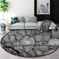 Grey Round Rug,Stone Wall Rough Rusty for Home Decor Bedroom Kitchen Etc Round-55