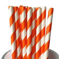 500 pcs Orange Striped Paper Straws Bulk, Stripe Orange and White Paper Drinking Straws for Party, Wedding, Halloween, Mason Jar Straws