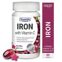 YUM-V's Complete Iron w/ Vitamin C Jellies (Gummies) Grape Flavor (60 Ct); Daily Dietary Supplement, Chewable Vitamins for Men and Women, Vegan, Kosher, Halal, Gluten Free