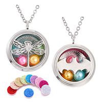 2PCS Pearl Cage Beads Cage Necklace Aromatherapy Essential Oil Diffuser Necklace Two Patterns Pendant Locket Jewelry 25.6"+2'' Extender Chain Stainless Steel Perfume Necklace (Dragonfly & Batman)