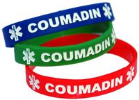 3-Pack of Child Size (7 Inch) Coumadin Medical Alert Silicone Bands White Lettering