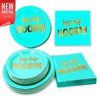 Hawaiian Luau Tropical Party Supplies , Gold Foil Paper Tableware Set 48 Dinner Plates 48 Dessert Plates and 48 3-Ply Cocktail Napkins for Birthday and Summer Hawaiian Themed Party