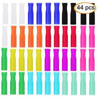 44Pcs Reusable Straws Tips, Silicone Straw Tips, Multi-Color Food Grade Straws Tips Covers Only Fit for 1/4 Inch Wide(6MM Out Diameter) Stainless Steel Straws by Accmor