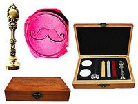 MNYR Funny Mustache Decorative Luxury Wood Box Bronze Metal Peacock Wedding Invitations Gift Cards Paper Stationary Envelope Seals Custom Wax Seal Sealing Stamp Wax Sticks Melting Spoon Wood Gift Kit