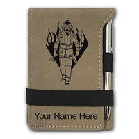 Mini Notepad, Fireman, Personalized Engraving Included (Light Brown)