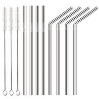 CYLAPEX 8 PCS Reusable Stainless Steel Straws for Yeti Tumbler 20 OZ and 30 OZ or Other More Brand Ramblers Drinking Cups, 10.55inch Extra Long Metal Straws (4 Straight+4 Bent+3 Cleaning Brushes)