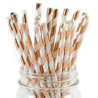 Paper Straws Rose Gold Foil Striped Pattern - Eco Friendly Wedding Straws - Dozens of Designs & Perfect For Any Party! Frozen Dessert Supplies - 25 Count