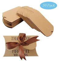 50 PCS Kraft Paper Pillow Box Pillow Wedding Candy Boxes Wedding Favor Boxes Candy Treat Xmas Gift Boxes for Wedding Bridal Shower Baby Shower Birthday Party Supplies