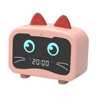 Alarm Clock Radio with Bluetooth 5.0 Cat Ears Speaker, Digital FM Radio, Handsfree HD Call, Rich Bass, USB Charging Port for Heavy Sleepers Home Bedroom Kitchen Office Kids (Pink cat)