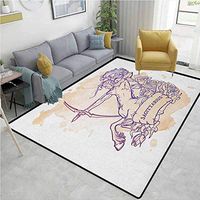 Zodiac Sagittarius Decorative Area Rug Girls Room, Roses and Long Haired Centaur Archer on Stained Grunge Background, Easy Maintenance Area Rug Living Room Bedroom Carpet(8'x 10') Beige and Purple