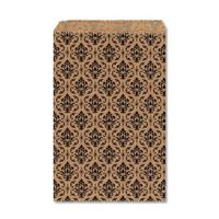 Mooca 200 pcs Damask Paper Gift Bags Shopping Sales Tote Bags Brown with Black Damask Design (8 1/2''W x 11''H)