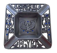 Egyptian Souvenir Metal with Stone Ashtray Plate Hand Crafted Engraved Copper Brass Decorative Decor Ancient Cleopatra Isis Wings Pharaoh Pharaohs Hieroglyphics Ankh Horus Eye Decoration Egypt 236