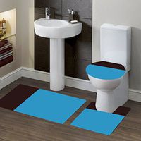 GorgeousHomeLinen (#7) 2 Tone TURQUOISE/BROWN 3pc Bathroom Set Bath Mat Contour and Toilet Lid Cover with Rubber Backing Rugs