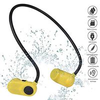 TechCode Wearable MP3 Player, IPX8 Waterproof Sport MP3 Player with Headset HiFi Stereo Sound Earphone Music Player Rechargeable Earbuds for Running Gym Swimming Workout Built in 32GB Memory,Yellow