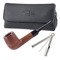 Rosewood Wooden Tobacco Smoking Pipe Set with Leather Tobacco Pouch and 3 in 1 Pipe Tool