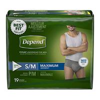 Kimberly-Clark 43616 Depend Fitted Briefs Max Protection Underwear, Small/Medium, Male (Pack of 38)