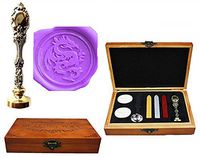 MNYR Dragon Luxury Wood Box Silver Metal Peacock Wedding Invitations Gift Cards Paper Stationary Envelope Seals Custom Logo Wax Seal Sealing Stamp Wax Sticks Melting Spoon Wood Gift Box Kit