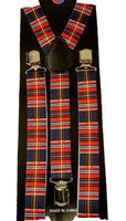 Men's Unisex Clip-on Braces Elastic "Red N Checker" Suspender Y-shape Ajustable